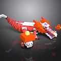 Animated Game Movie Character Blocky Red White Dragon With Small Orange Companion