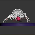 Futuristic Mechanical Spider Featuring Transparent Dome Head Metallic Legs On Blue Platform With Red Sphere