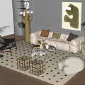 Cream style sofa coffee table combination double sofa single chair pier 3d model