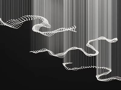 Modern Crystal Chandelier With Silver Thread Like Lines And Spiral Structure Hanging On Black Background 3d model