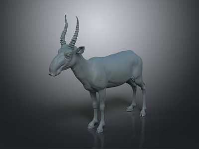 Standing Grey Antelope 3D Model With Long Curved Horns On Simple Background 3d model