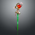 Traditional Decorative Stick With Green Pole Red Spherical Ornament And Pink Flowers