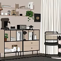 Stylish Sideboard with Books Plants Coffee Machine Table Lamp Drawers and Curtains