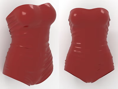 Red Strapless Slim Fit Jumpsuit Featuring Wrinkle Detail And Fashionable Style 3d model
