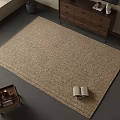 Beige Woven Square Rug In Cozy Living Room With Wooden Cabinet And Plant