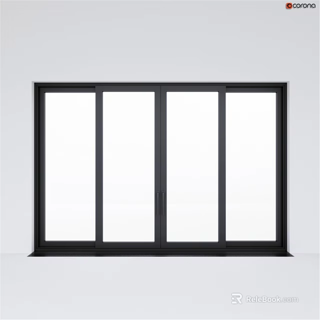 Modern Black Frame Four Panel Casement Window With Clear Glass Sleek Design 3d model 