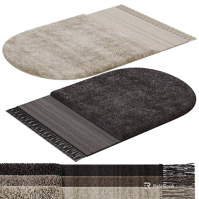 Stylish Shaped Rugs With Oval Design Beige Dark Gray Colors Soft Texture And Tassel Edges 3d model 