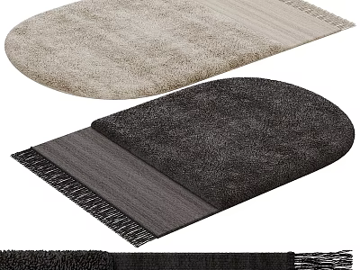 Stylish Shaped Rugs With Oval Design Beige Dark Gray Colors Soft Texture And Tassel Edges 3d model