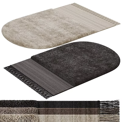 Stylish Shaped Rugs With Oval Design Beige Dark Gray Colors Soft Texture And Tassel Edges 3d model