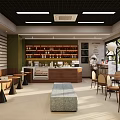Modern Milk Tea Shop Interior With Wooden Counter Shelves And Cozy Seating Area