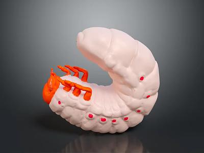 White Caterpillar With Curved Body Orange Appendages And Red Spots 3d model