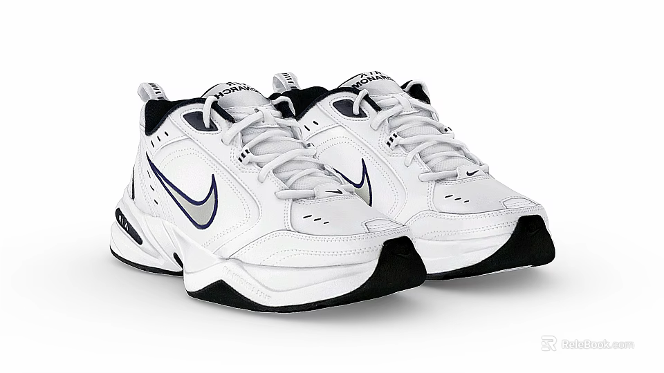 Nike White Retro Athletic Sneakers Featuring Silver Swoosh And Black Sole 3d model 