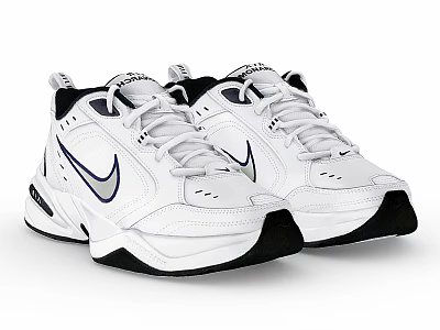 Nike White Retro Athletic Sneakers Featuring Silver Swoosh And Black Sole 3d model