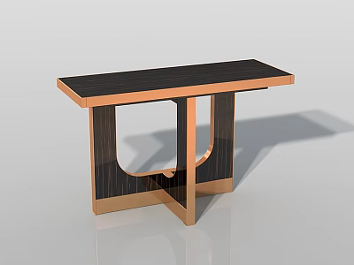 Modern Console Table With Black Wooden Top And Gold Metal Geometric Support Frame 3d model