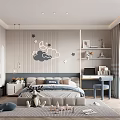 Modern Kids Room Interior With Star Cloud Decor Bed Desk Shelves And Toys