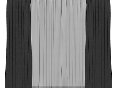Layered Window Curtains With Black Solid Panels And Sheer Light Gray Middle Layer 3d model