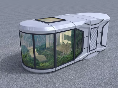 Modern White Curved Structure With Large Glass Windows Indoor Greenery And Staircase Topped With Skylight 3d model