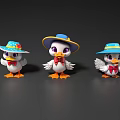 Three Cute Flying Cartoon Ducks Wearing Colorful Hats And Red Bow Ties