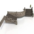 Stone Bridge Components Featuring Carved Railings Stairs Arched Body And Small Plant