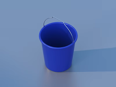 Essential Blue Plastic Household Bucket With Metal Handle For Daily Home Use 3d model