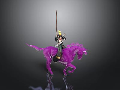 Purple Transparent Horse Shaped Furniture Decor With Armored Figurine And Spear 3d model