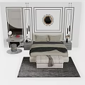 Modern Background Double Bed Interior With Bedside Table Mirror And Ottoman Rug 3d model