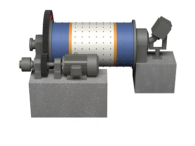 Industrial Rotary Drum Equipment With Blue Orange Stripes And Motor Driven Base 3d model