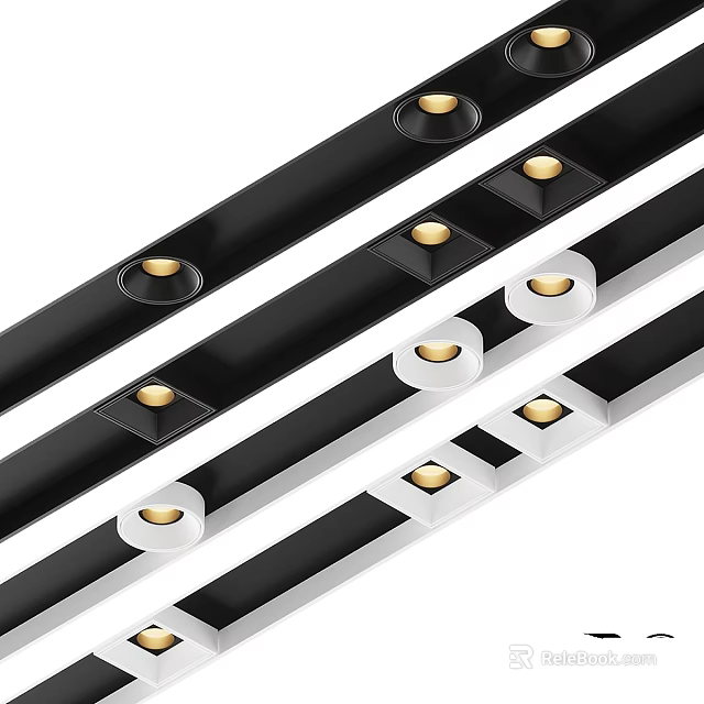 Modern Black White Track Lighting With Gold Downlights And Spotlights 3d model