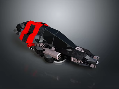 Futuristic Black And Red Mechanical Vehicle 3D Model With Angular Structure 3d model
