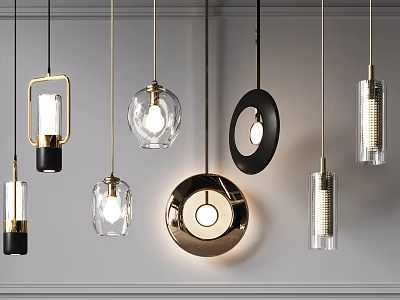 Stylish Modern Pendant Lights Featuring Various Glass And Metal Design Shapes 3d model