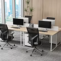 Modern Office Desk Setup With Multiple Monitors Ergonomic Chairs Green Plant And City View