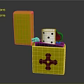 Yellow Lighter With Red Cross Design Open Lid And Internal Components