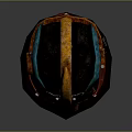 Medieval Style Helmet With Orange Teal Red Accents And Rustic Metallic Design Elements 3d model