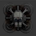 Futuristic Mechanical Weapon With Multi Barrel Turret And Supportive Metal Pillars