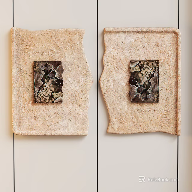 Two Abstract Paintings with Textured Frames and Irregular Shape Hanging on Light Colored Wall 3d model 