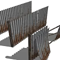 Corrugated Metal Fence With Vertical Slats Rusted Sections And Irregular Slanted Structure