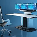 Modern Office Workstation Desk With Multiple Monitors And Ergonomic Chairs 3d model