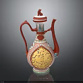 Traditional Ceramic Ewer with Red White Body Intricate Blue Gold Patterns and Pierced Design