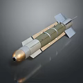 Military Missile With Golden Warhead Gray Body And Metallic Side Fins