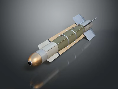 Military Missile With Golden Warhead Gray Body And Metallic Side Fins 3d model