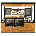 Modern Cafe Interior With Counter Chalkboard Menu Boards Drinks Display And Hanging Lights