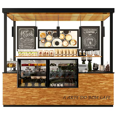 Modern Cafe Interior With Counter Chalkboard Menu Boards Drinks Display And Hanging Lights 3d model