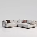 Modern L Shaped Light Beige Sofa Set With Brown And Patterned Cushions 3d model