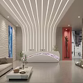 Modern Stylish Reception Area With Curved White Desk Cozy Waiting Sofa And Exquisite Art Decor