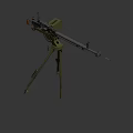 Vintage Military Machine Gun With Green Mount And Metal Barrel Structure Design
