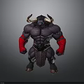 Muscular Fantasy Minotaur Character 3D Model With Horns Red Wristbands And Black Body