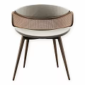 Modern Comfortable Leisure Chair With Gray Fabric And Woven Rattan Back And Wooden Legs