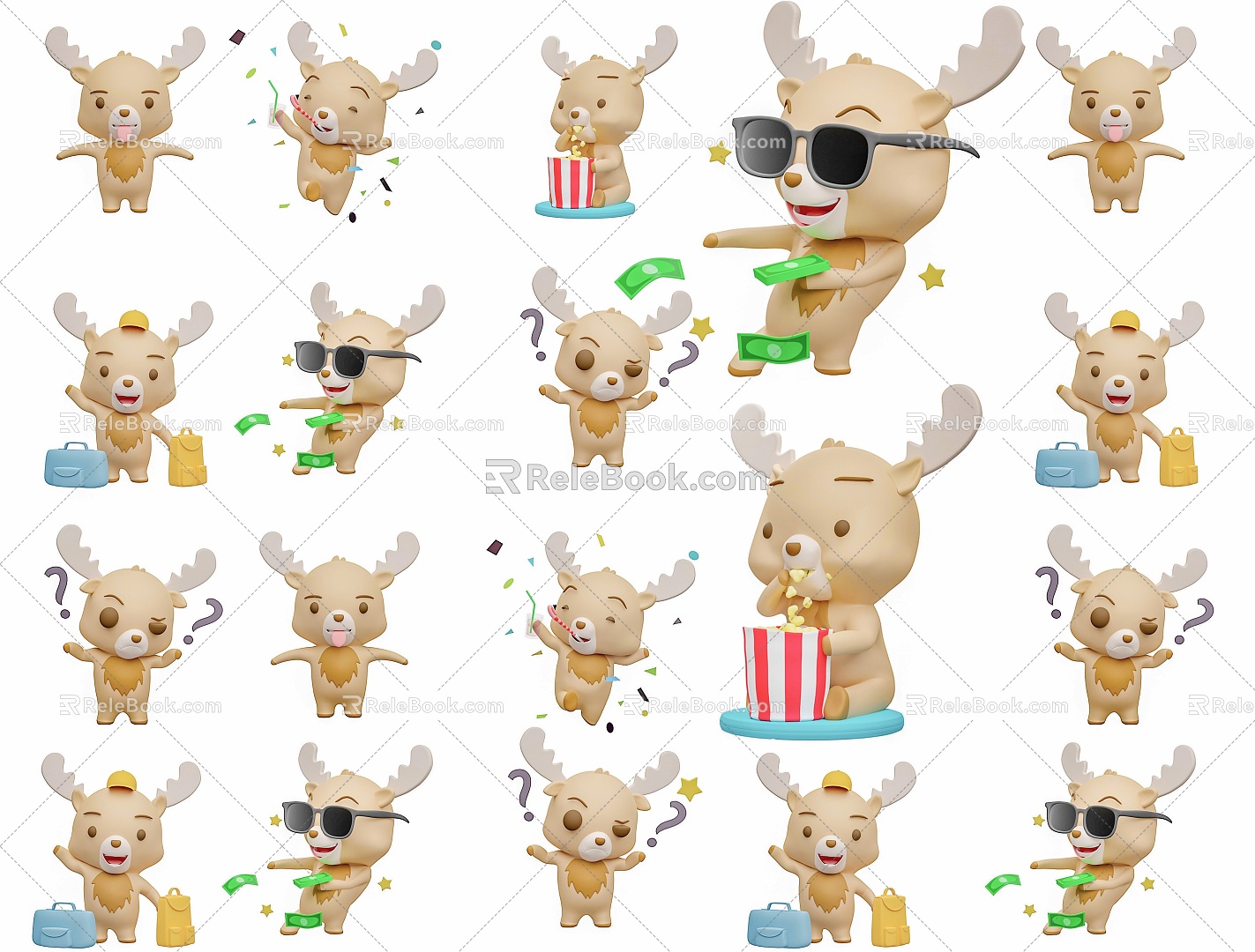 Cute Cartoon Fawn Hand Toy Ornaments Combination Creative Cartoon Fawn Fawn Front Desk Ornaments Cute Toys for Children to Play 3d model