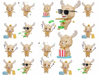 Cute Cartoon Fawn Hand Toy Ornaments Combination Creative Cartoon Fawn Front Desk Ornaments Cute Toys for Children to Play 3d model