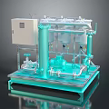 Industrial Electronic Equipment System With Teal Pipes Pumps Filters And Control Panel